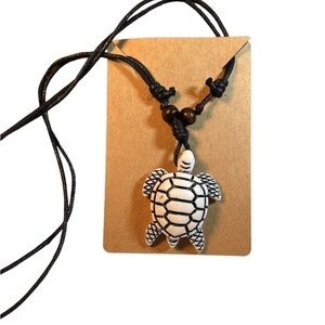 Ethnic style white turtle wax rope unisex necklace.